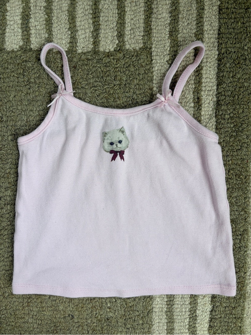 art class Light Pink Tank Top with Embroidered Kitten